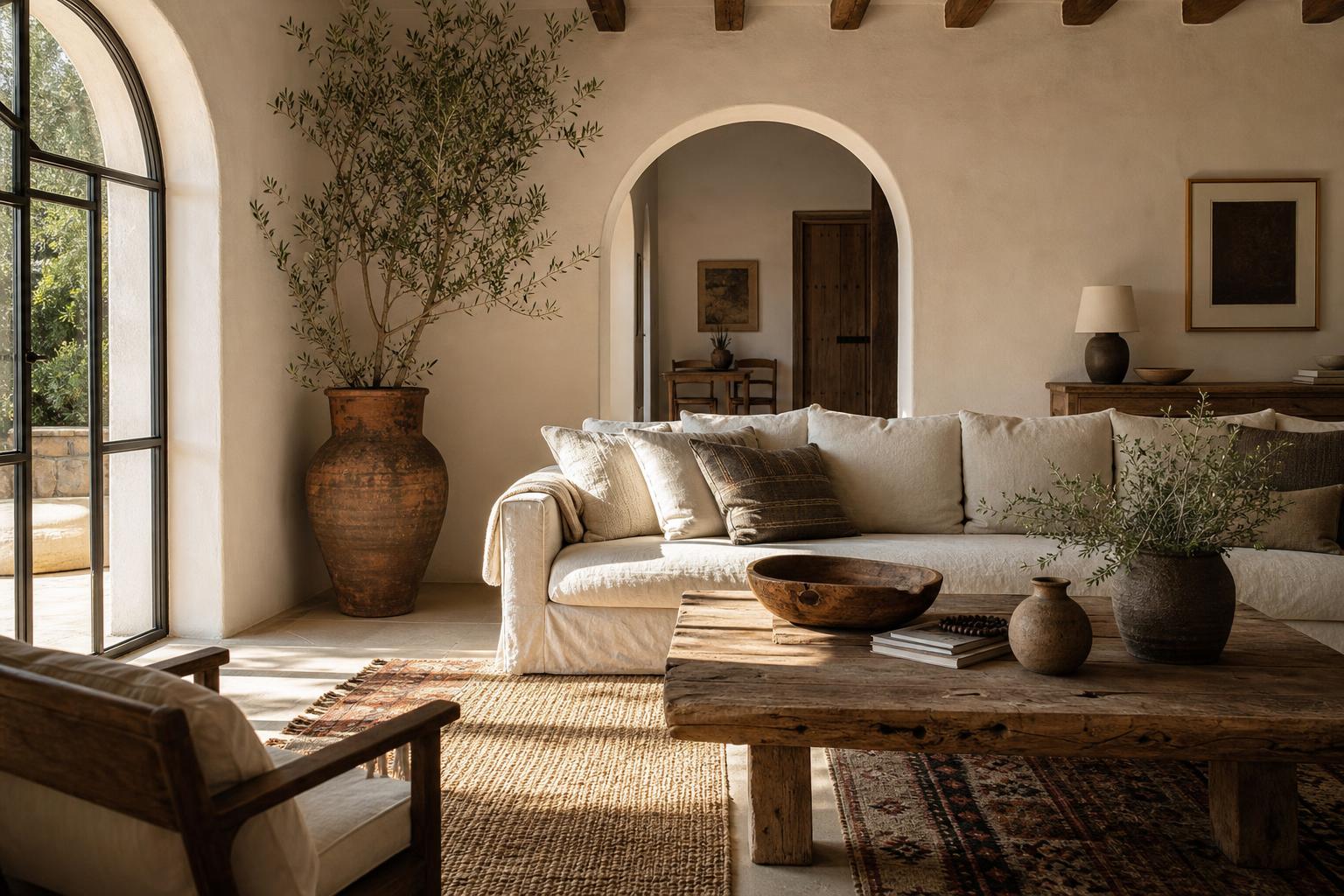 Layered Mediterranean Rug Ideas for Neutral Living Rooms With Jute and Vintage Kilim Patterns