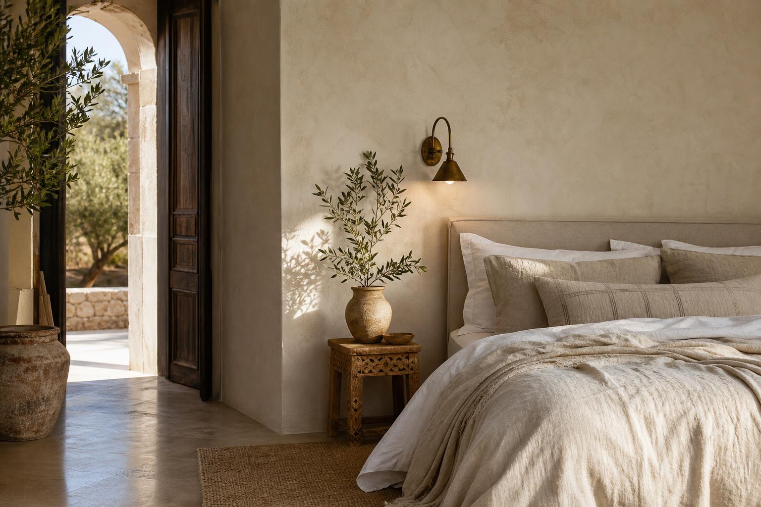 Cozy Mediterranean Bedroom Ideas With Linen Canopies and Limewash Walls