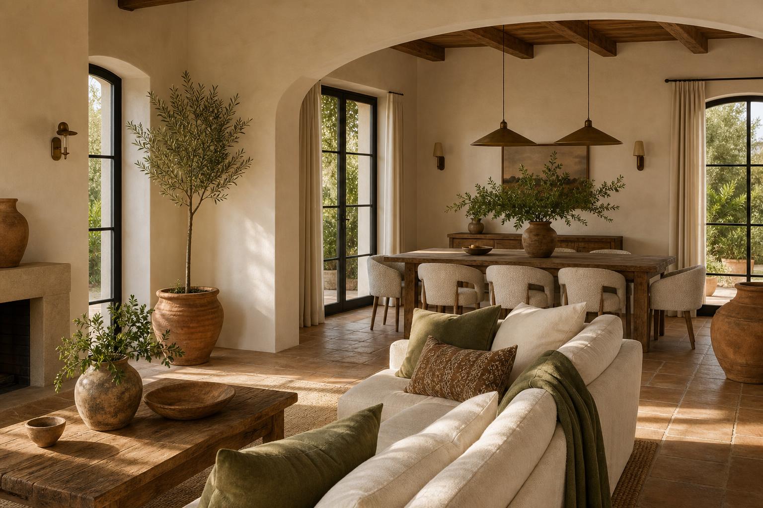 Terracotta and Olive Green Mediterranean Color Palette Ideas for Calm Open-Plan Homes