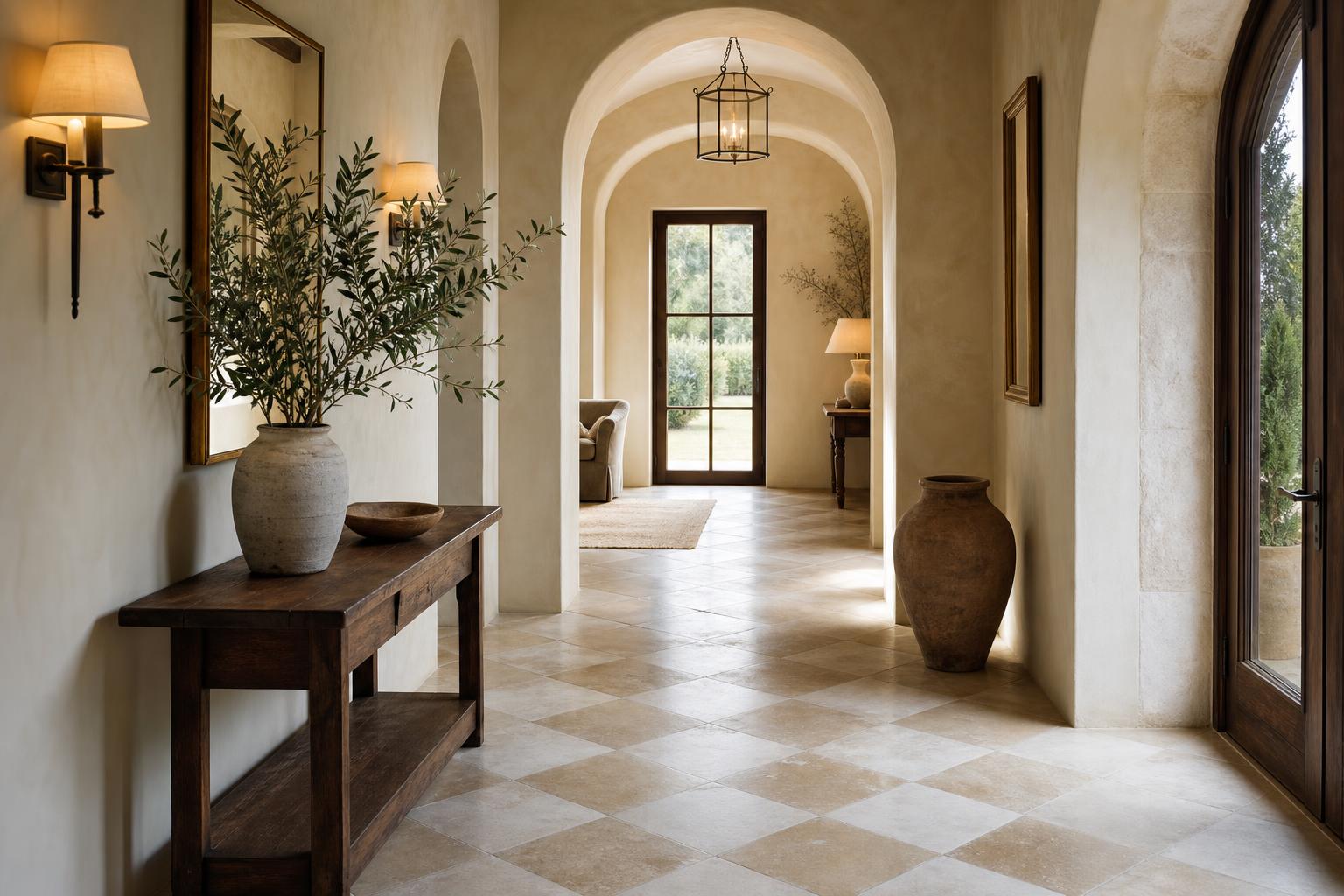Mediterranean Floor Tile Ideas With Limestone Checkerboard for Cool Hallways