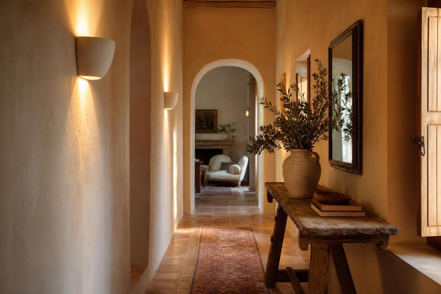 Mediterranean Lighting Ideas With Plaster Wall Sconces for Dark Hallways