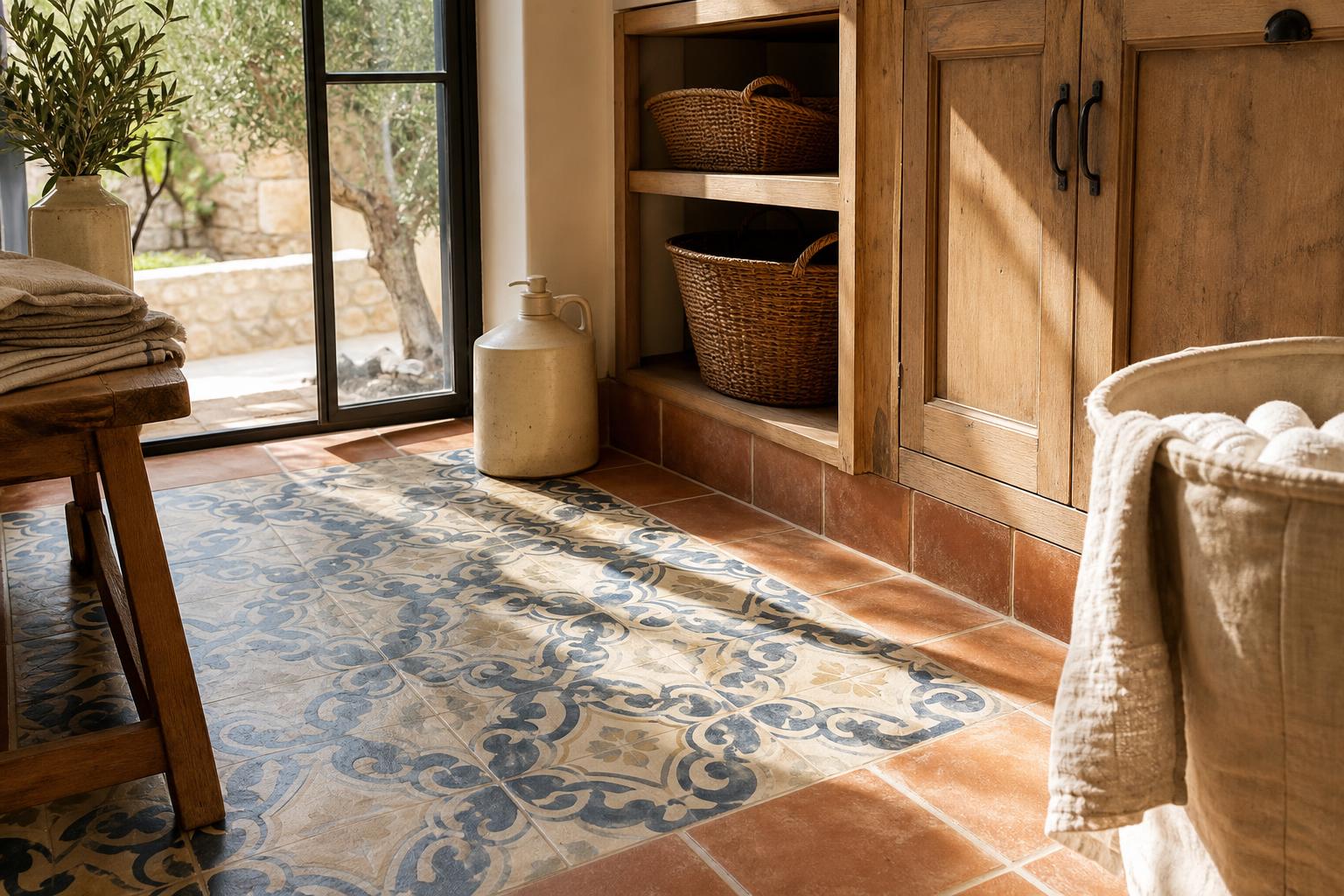 Mediterranean Floor Tile Ideas for Small Laundry Rooms With Encaustic Patterns