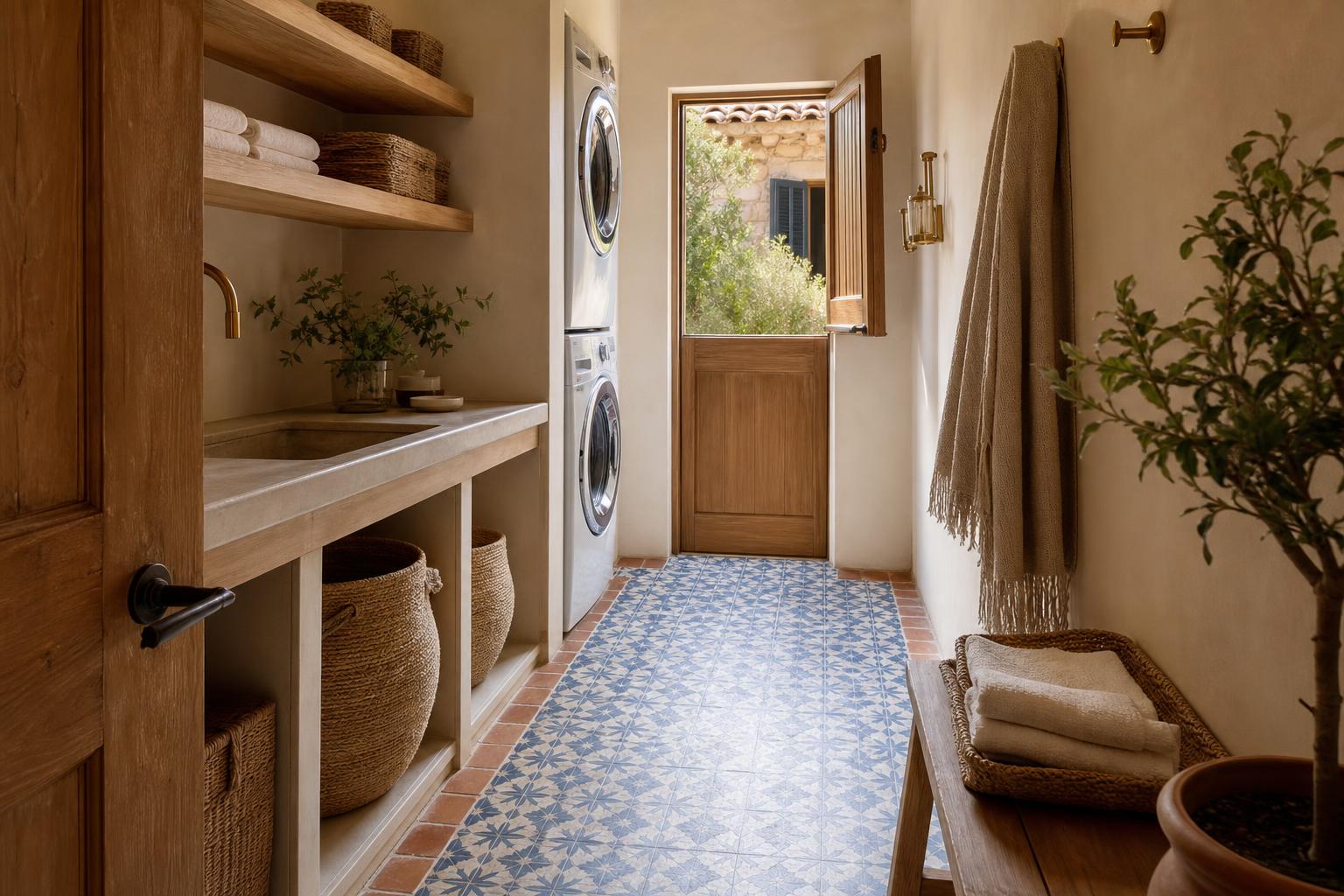 Mediterranean Floor Tile Ideas for Small Laundry Rooms With Encaustic Patterns