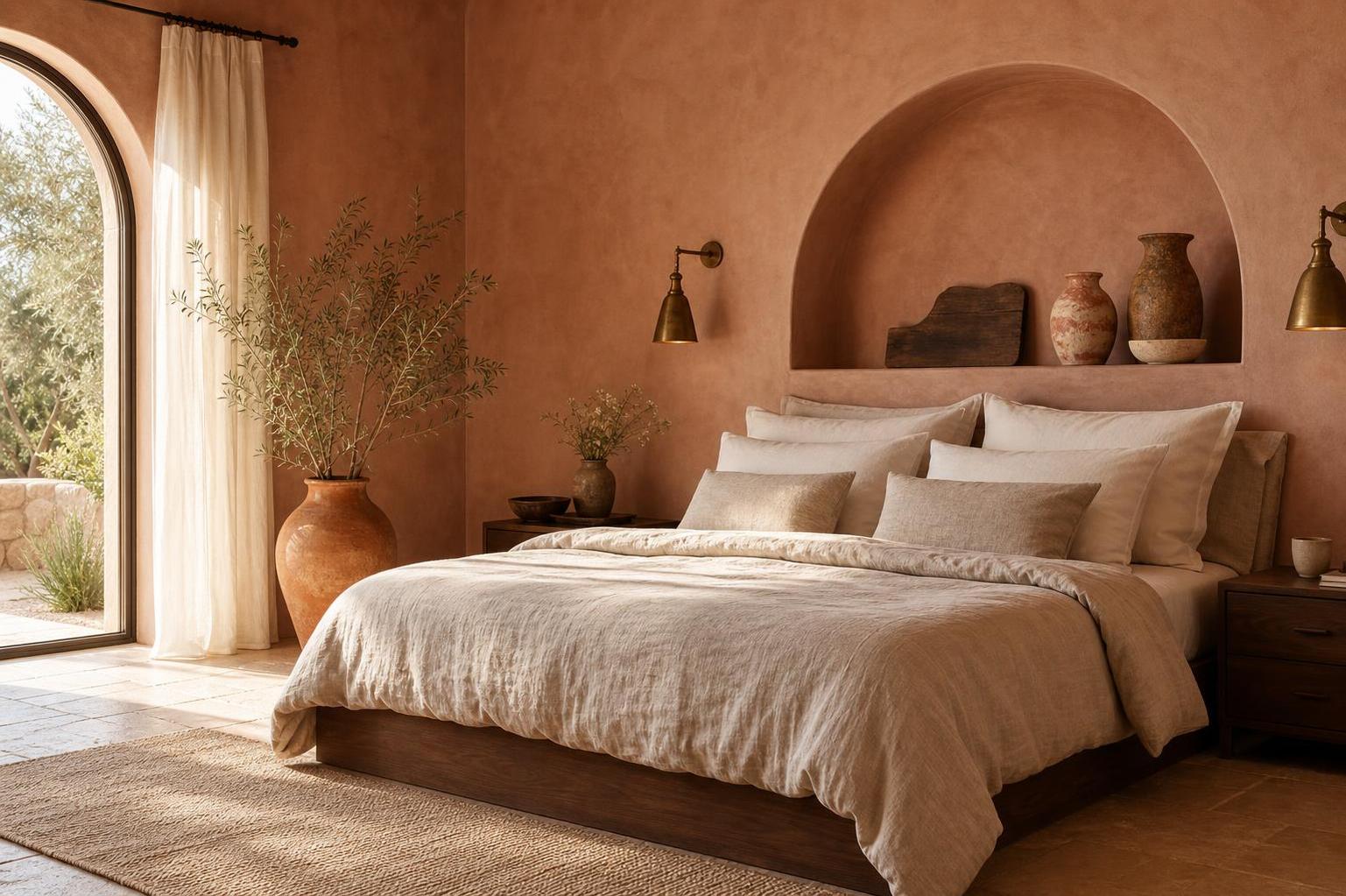 Dusty Rose and Sand Mediterranean Color Palette Ideas for Soft Bedroom Retreats