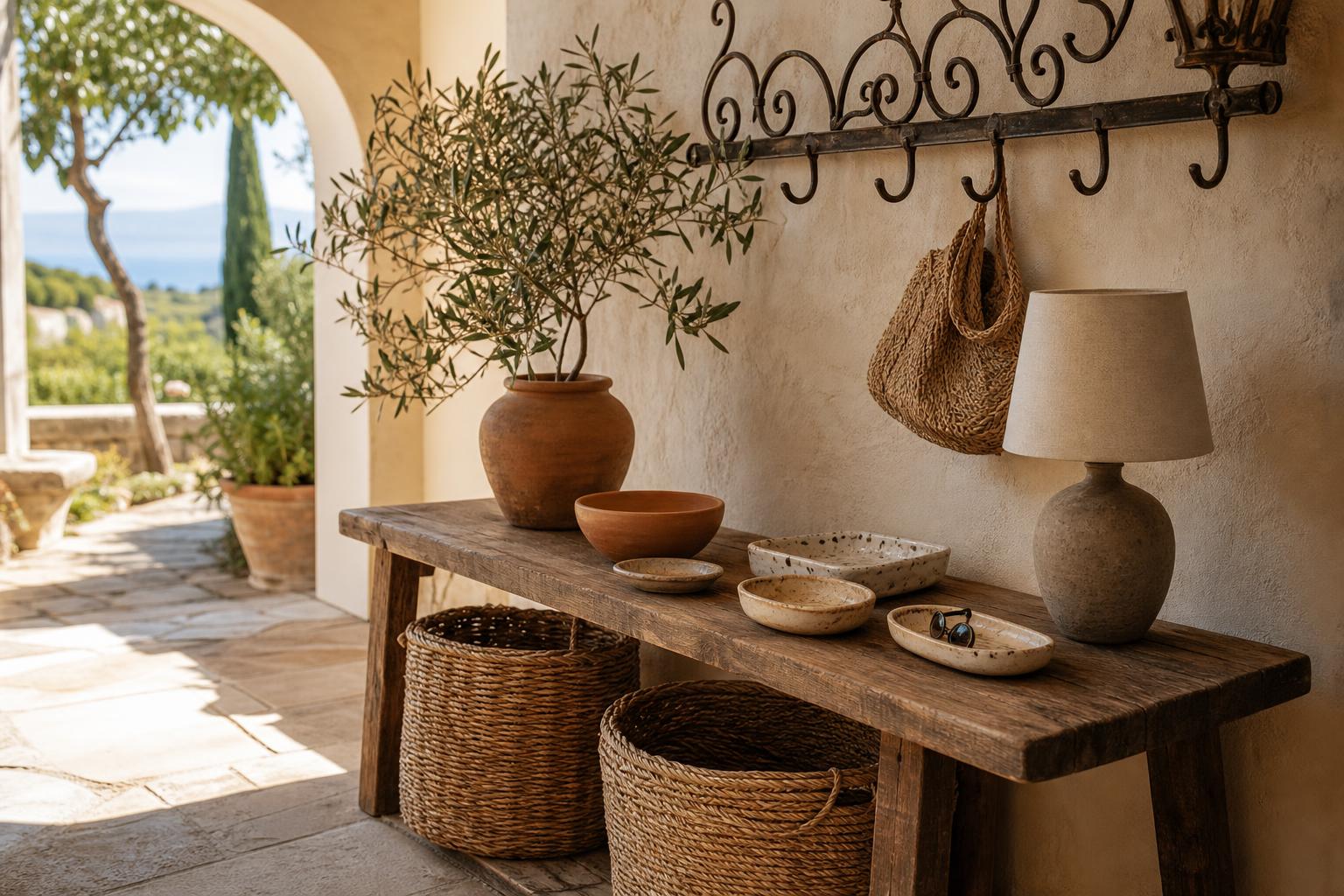 Rental-Friendly Mediterranean Entryway Ideas With Arched Mirrors and Terracotta Accents