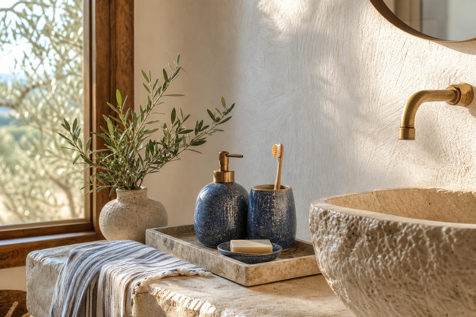Mediterranean Color Palette Ideas With Aegean Blue and Limewash White for Tiny Rental Powder Rooms